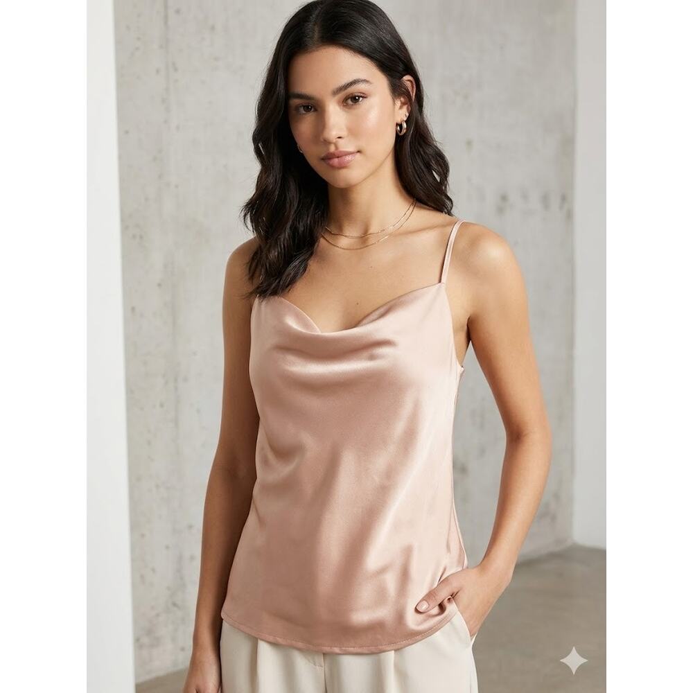Express Satin Cowl Neck Cami Rose Gold Champagne Preppy Old Money